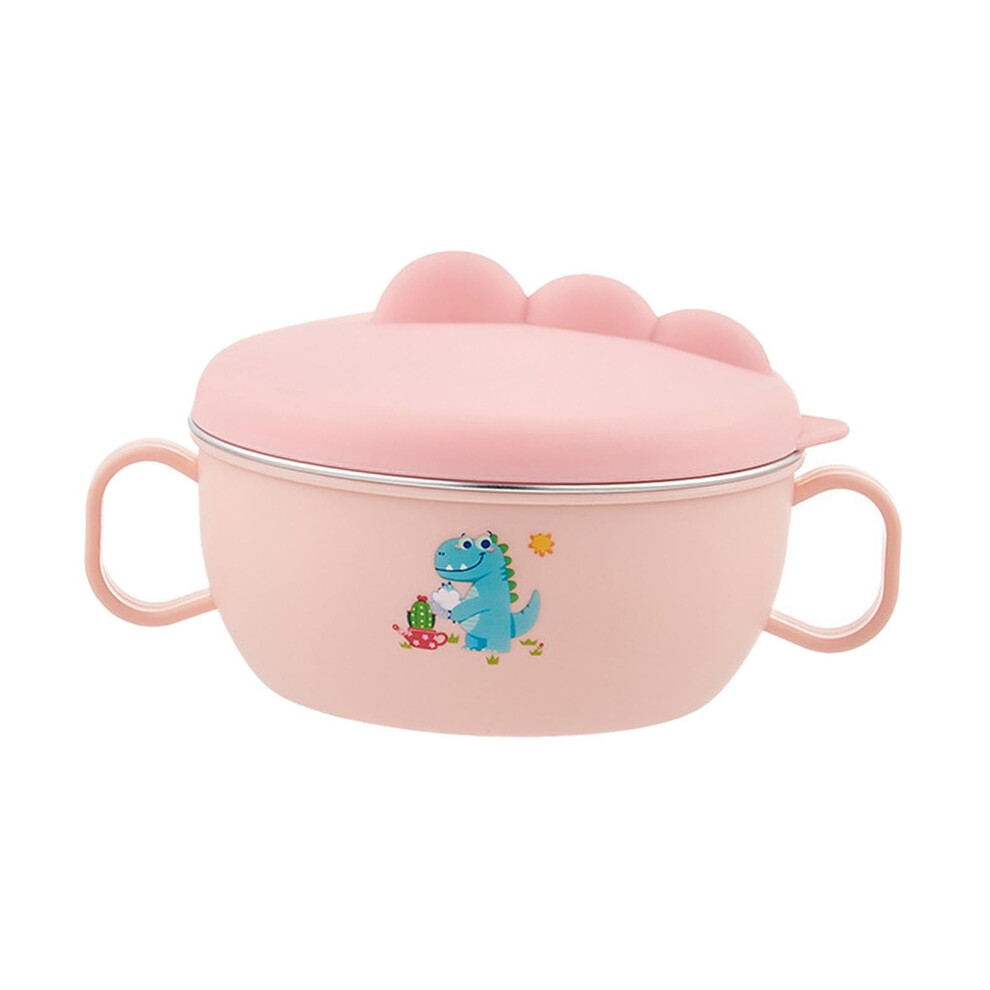 Baby Feeding Bowl With Spoon And Lid, Insulated Stainless Steel, Burnproof Silicone, Pink