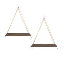 Wood Hanging Shelves Set of 2 for Wall, Macrame Rope Triangle Floating Shelves, Rustic Living Room Bedroom Organizer