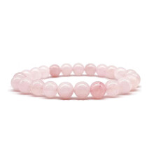Natuurlijke helende armband met kralen van 8 mm, natuurlijke helende edelsteenkralen van rozenkwarts, helende kristallen in perzikroze en roze glazen