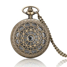 Intricate Zodiac Embossing Vintage Watch for Men, Classic and Easy to Use Analog Quartz Movement Timepiece with Antique Bronze Finish, Pocket Watch &
