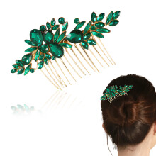 Perline di cristallo verde per pettine per capelli con strass di cristallo, gioiello per capelli multi-occasione, copricapo vintage dorato con design