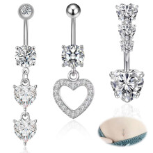 3Pcs Belly Button Bar, Navel Bars Set Silver Belly Bar, Jewellery Heart Dangle Dangling, Belly Button Rings Dangle, Belly Banana Barbell for Women Bel