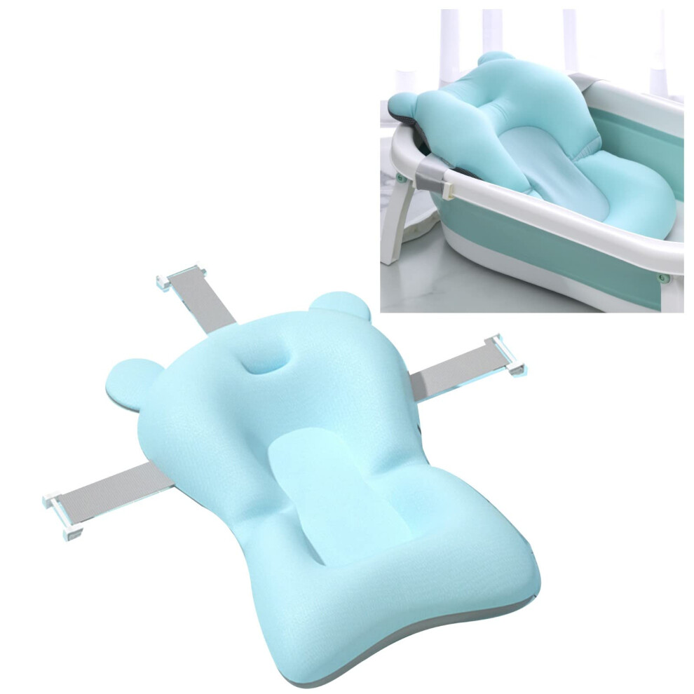 Baby Bath Cushion Nonslip Infant Bathtub Mat Soft Quickdry Bath Pillow Adjustable Newborn Bath Support Cushion Blue