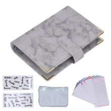PU Leather Budget Binder with Zipper Envelopes Money Organizer A6 Waterproof Cash Envelope System Marble Pattern Adjustable Storage Magnetic Closure