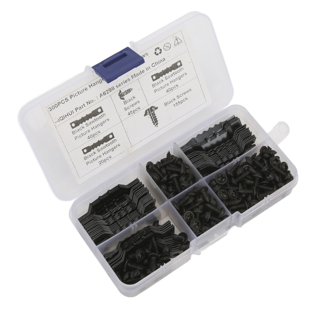 Black 100Pcs Rustproof Sawtooth Frame Hanging Hooks Durable With 200 Screws 8751377209054