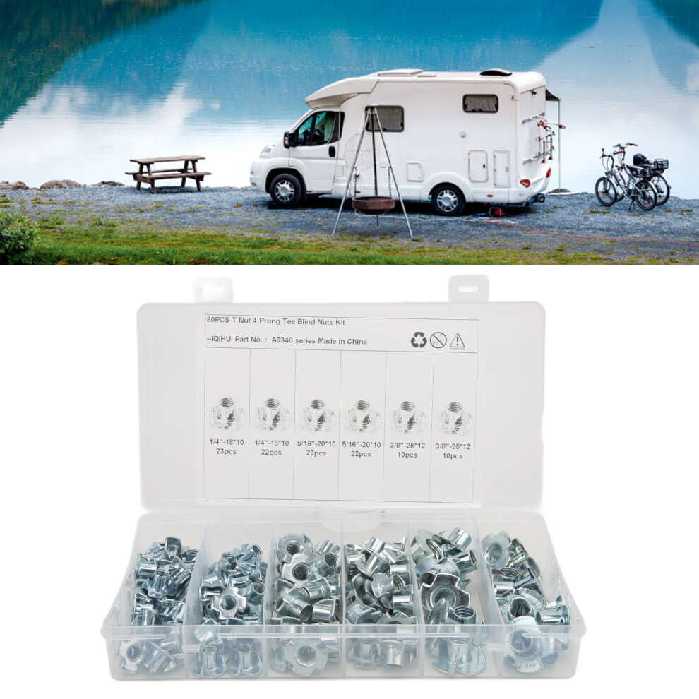 Steel T Nuts 1/4In 5/16In 3/8In Galvanised Rustproof Corrosion-Resistant Set 7891377209041