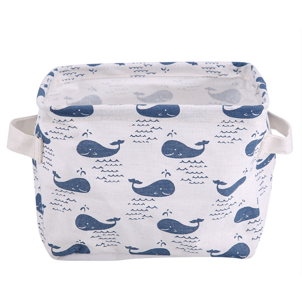 Rectangular Whale Basket, Baby Nursery Hamper with Waterproof Lining, Foldable Canvas Storage Bin for Clothes Toys Storage, Durable Cotton Canvas