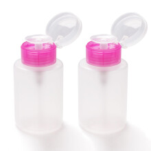 Push Down Empty Lockable Pump Dispenser Bottle 150ml Pink 2 Pack, Nail Polish And Makeup Remover, PL002