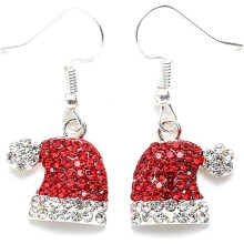 Pendientes de Papá Noel para mujer, pendientes para fiestas navideñas con detalles de cristal y diamantes de imitación, pendientes colgantes con