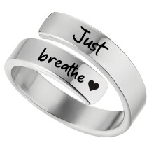 Heilringe für Damen, offenes Ringdesign mit trendiger Silberring-Ästhetik, Edelstahl, Just Breathe Jewelry, gravierter Herzring im Boho-Vintage-Stil