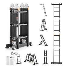 Vielseitige 7-in-1-Klappleiter-Duoku-Verstellbar mit Gerüstbrett, Balancierstange-Höhe 3,55 m-3 Stufen