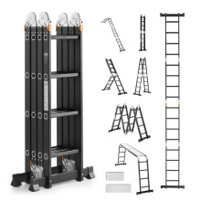 7-in-1 Multifunktionale Klappleiter-Duoku-Höhenverstellbar mit Gerüstbrett, Balancierstange-Höhenreichweite 4,65 m-4 Stufen