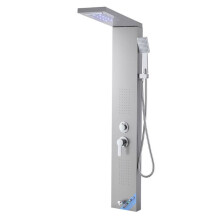 Columna de Ducha de Pared-Duoku-Rociador Efecto Lluvia-Panel LED de Acero Inoxidable Cepillado de 1345 mm-Grifo Multifuncional