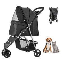 Faltbare Haustierbuggy-Duoku-16 kg Kapazität-Ausrüstet mit 3 Rädern und Hinterbremsen-Netzfenster