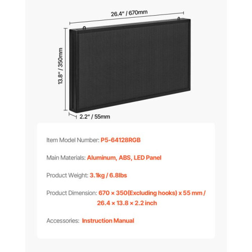 Enseña LED programable-Duoku-67x35 cm-Panel de visualización digital a color P5-Texto y patrones personalizables 1