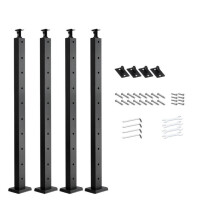 Lote de 4 Postes para Guarda-Corpos-Duoku-914x25,4x50,8 mm-com Furos Horizontais Pré-perfurados e Suporte Curvado-Acabamento Preto