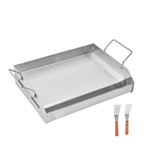 Placa de Cocción - DUOKU - Rectangular Universal - Acero Inoxidable - 425 x 270 mm - Asas Desmontables