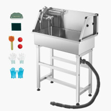 Baignoire en Acier Inoxydable pour Animaux-Duoku-Station de Lavage 87 cm-avec Robinet, Douchette et Porte-savon