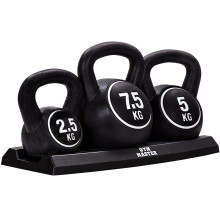 GYM MASTER Vinyl Kettlebell Set 3pcs 2.5kg + 5kg + 7.5kg with Stand