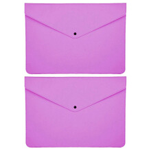 (Purple) 2Pcs Felt Folder Zippered File Envelopes Expanding File Bag Button Closure File Storage Pouches Purple