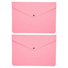 (Pink) 2Pcs Felt Folder Zippered File Envelopes Expanding File Bag Button Closure File Storage Pouches Purple