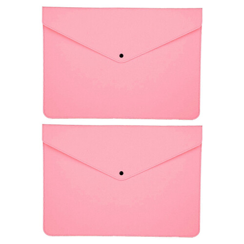 (Pink) 2Pcs Felt Folder Zippered File Envelopes Expanding File Bag Button Closure File Storage Pouches  Purple