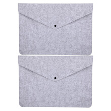 (Grey) 2Pcs Felt Folder Zippered File Envelopes Expanding File Bag Button Closure File Storage Pouches Purple