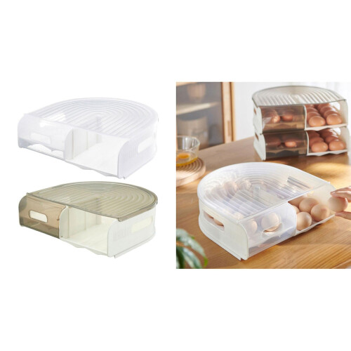 (Half Brown) Eggs Holder for Refrigerator Automatic Scrolling Eggs Storage Container Organizer Fridge Eggs Dispenser Kitchen Accessory  White 1