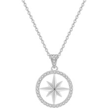 Kompasshalsband för kvinnor, 5A kubisk zirkonia inbäddat hänge med kompasshänge i 925 sterlingsilver, lyxig 18K vitguldplätering, justerbar