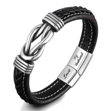 Brățări din piele Forever Linked Together pentru bărbați, brățară tip manșetă împletită cu design cu nod infinit și încuietoare din