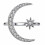 Anel ajustável com lua e estrela, em formato de crescente e estrela com strass refletivo em prata de lei com acabamento brilhante, estilo anel 1