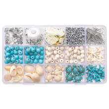 High Quality Turquoise Material Bead Kit, Blue White Ocean Beads with Turtle Starfish Seahorse Charms, DIY Jewelry Making Supplies for Bracelets Neckl