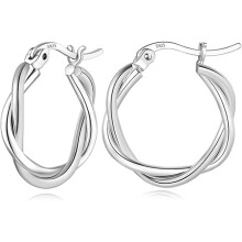 Orecchini a cerchio in argento sterling per donna, leggeri, ipoallergenici, con design intrecciato e finitura antiossidante, chiusura a scatto per