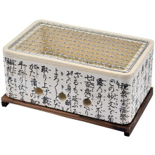 Japanese Hibachi Grill Ceramic Charcoal BBQ with Wooden Base, Stainless Steel Net, Camping Use