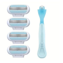 Women's Body Shavers 3Layer Stainless Steel Manual Bikini Razor, Portable Shaver with 1 Handle and 4 Replaceable Head