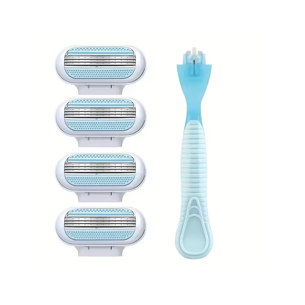 Women's Body Shavers  3Layer Stainless Steel Manual Bikini Razor, Portable Shaver with 1 Handle and 4 Replaceable Head