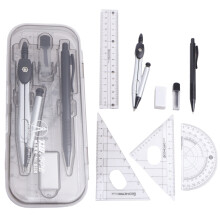 Conjunto de Geometria para Estudantes, Kit de Matemática com 8 Peças Inclui Compasso, Grafite, Borracha, Transferidor, Estojo Transparente para