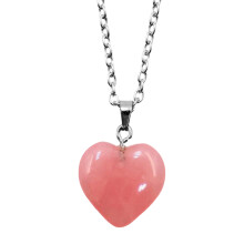 Collier de cristal de guérison, pendentif en pierre précieuse Chakra Reiki avec cœur en quartz rose naturel, outil de guérison énergétique pour
