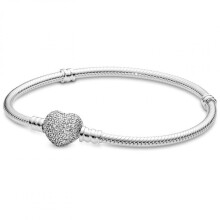 Sparkling Cubic Zirconia Heart Clasp, Charm Bracelet for Charms 925 Sterling Silver Snake Chain Bracelet, Hypoallergenic Jewelry Light Weight and Comf