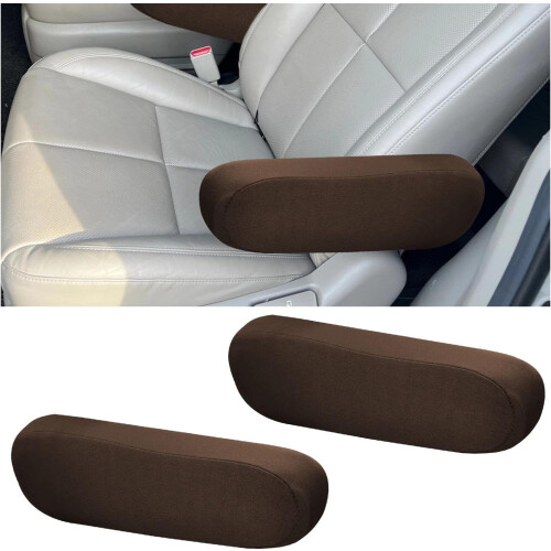 (Coffee) 2 PCS Car Front Seat Armrest Covers, Soft Elastic Fabric Auto Arm Rest Protector