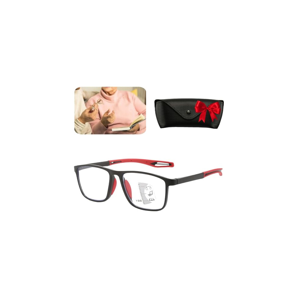 Presbyopic Glasses UltraLight AntiBlue Light For Men Sports NonSlip Reading Glasses Manly Kicks Black Red 150