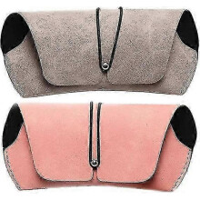 Sunglasses Case, PU Leather Eyeglass Pouch for Women Men, 2pcs Grey+Pink