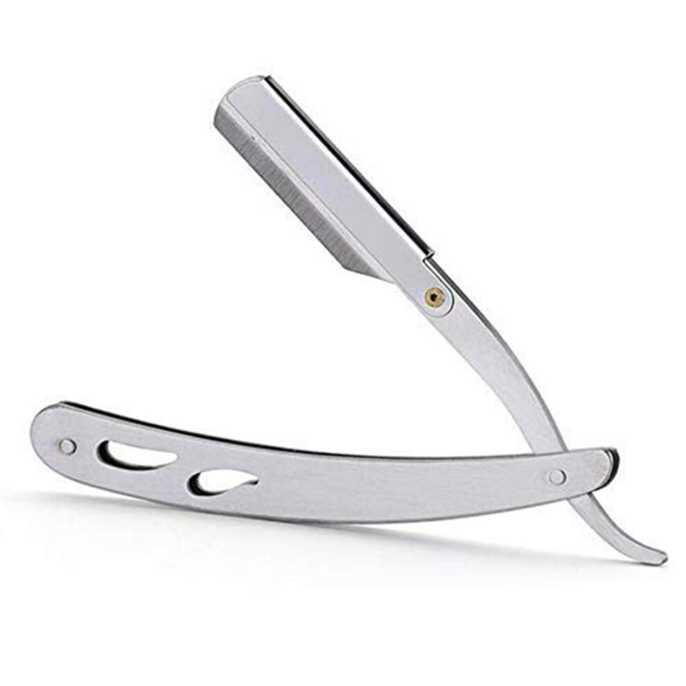 Silver Stainless Steel Straight Edge Barber Shaving Razor Folding Straight Razor Single Edge Replaceable Blades