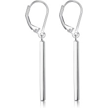 Vertical Bar Dangle Earrings in S925 Sterling Silver, Hypoallergenic Nickel Free Lightweight Drop Earrings, Tarnish Resistant Shiny Finish with Leverb