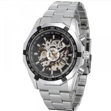 Automatic Self-Winding Watch for Men, Skeleton Mechanical Timepiece with Stainless Steel Strap and Luminous Hands, Water Resistant Minimalist Skeleton
