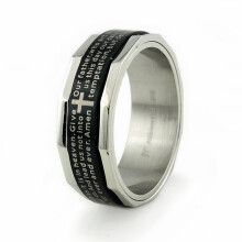 Anillo giratorio para hombres y mujeres, de acero inoxidable, con el Padre Nuestro y banda giratoria, diseño inspirador de la fe y la Cruz de Jesús.