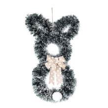 (White) 24 Inches Easter Bunny Wreath Collapsible Spring Wreath with Bow Hanging Decor for Front Door Window Home Decor  White