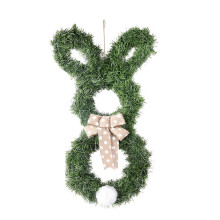 (Green) 24 Inches Easter Bunny Wreath Collapsible Spring Wreath with Bow Hanging Decor for Front Door Window Home Decor  White