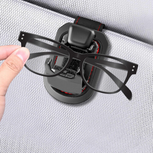(Gray) Car Visors Sunglasses Holder, PU Leather, Adjustable Clip Suitable for Commuters, Easy Access and Secure Eyewear Storage 1