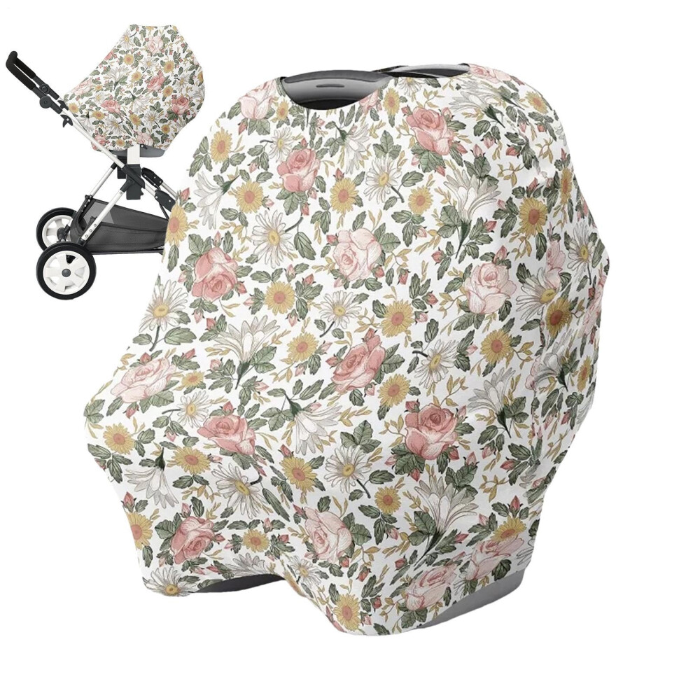 Car Seat Cover Baby Breathable Nursing Cover Privacy Breastfeeding Stroller Canopy Vintage Floral